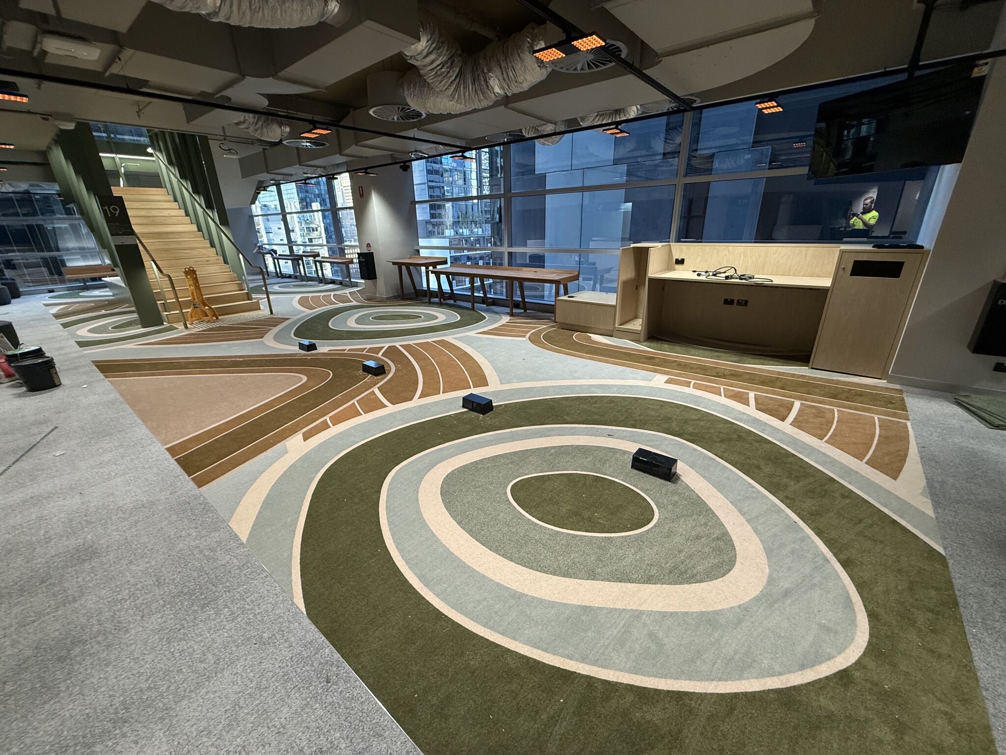 Custom patterned carpet installation, commercial fitout