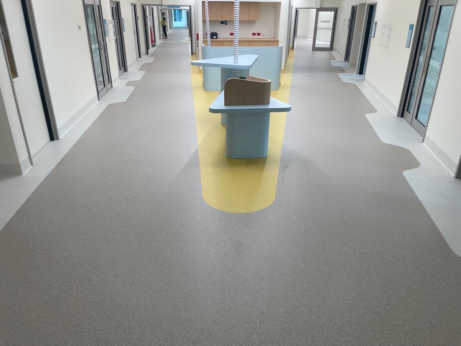 Vinyl sheet flooring, hospital corridor, Melbourne