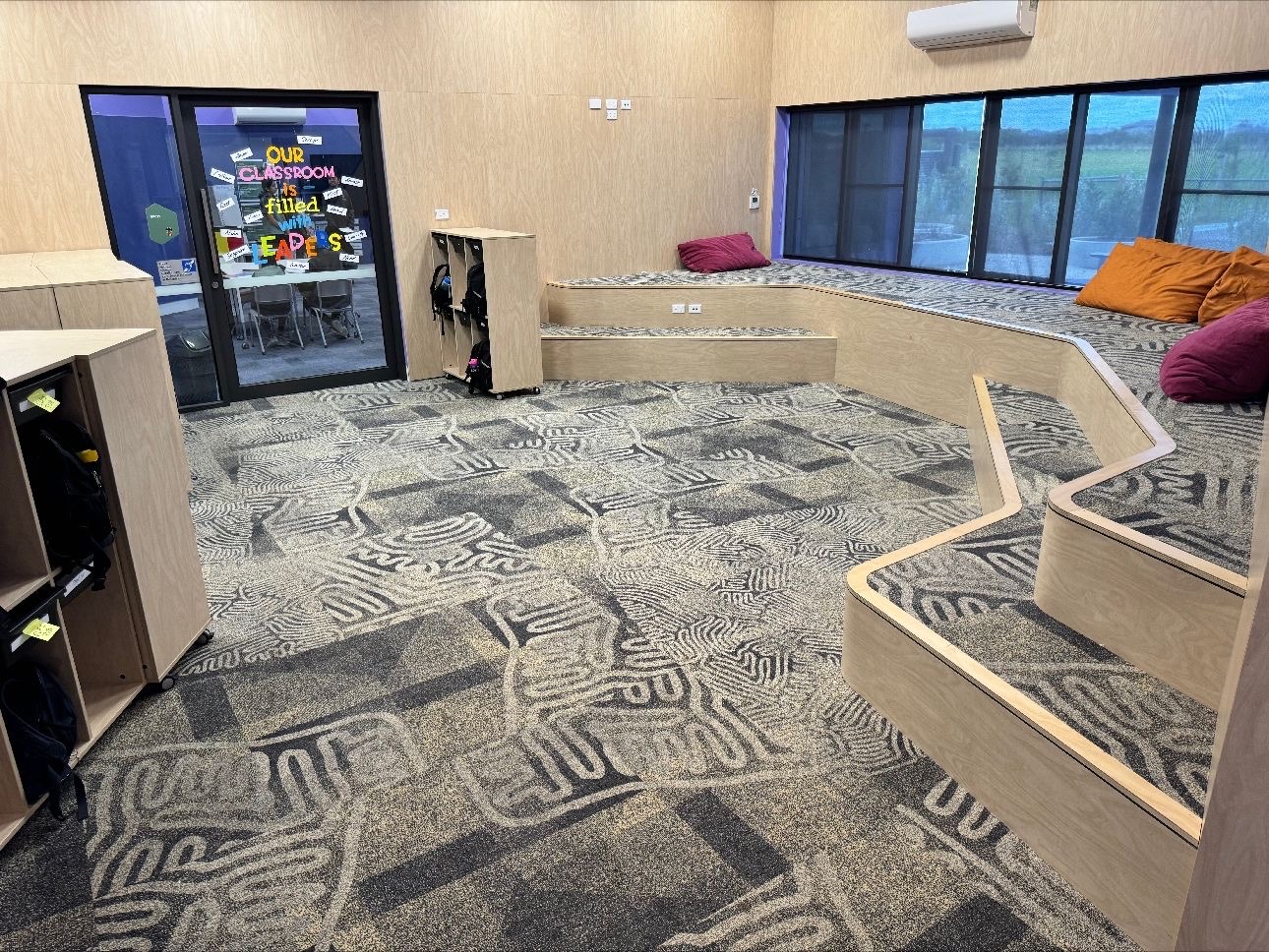 Carpet tile installation, school classroom