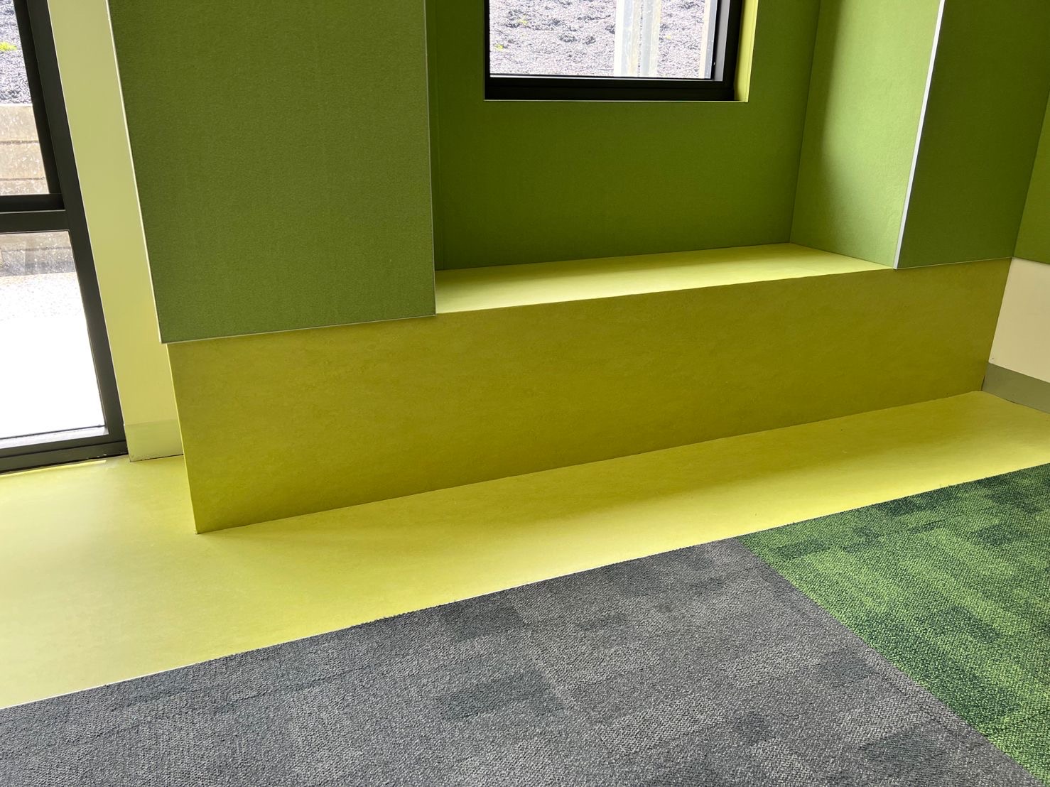 Vinyl flooring with coved skirting, education fitout